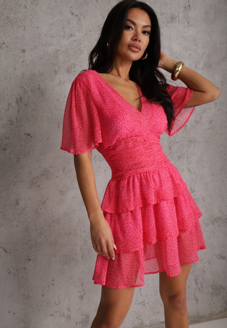 retro & icone Rochie Mini Roz cu Volane și Drapaj în Talie Kraisa