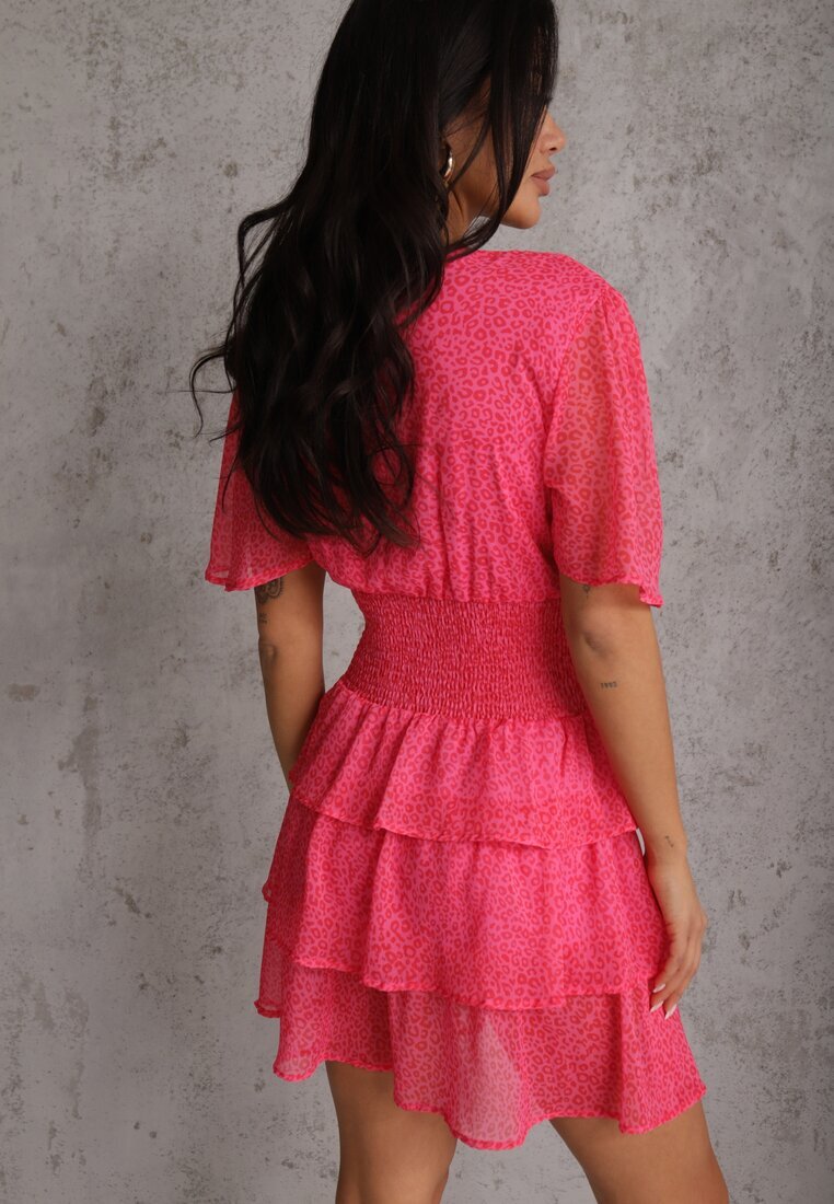 retro & icone Rochie Mini Roz cu Volane și Drapaj în Talie Kraisa