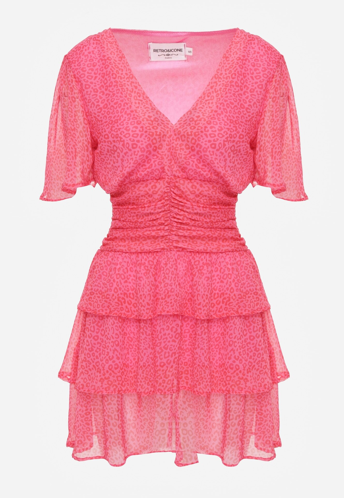 retro & icone Rochie Mini Roz cu Volane și Drapaj în Talie Kraisa