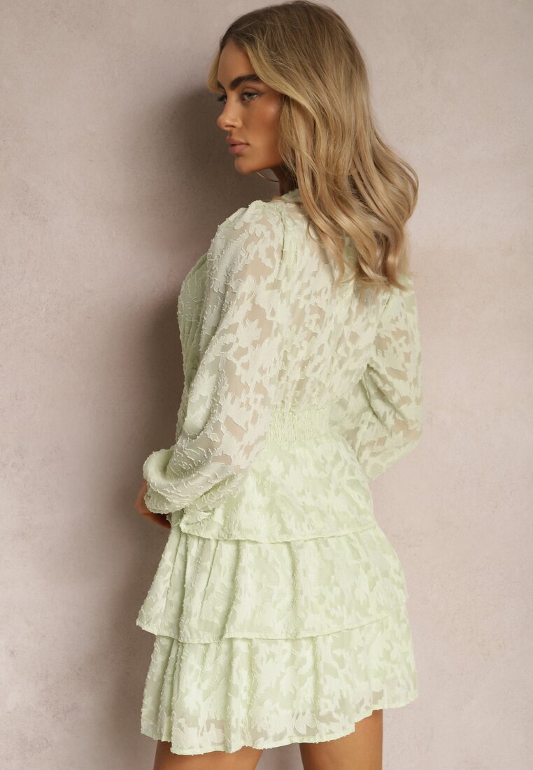 retro & icone Rochie Mini Verde deschis cu Croială Evazată cu Volane și Drapată Sealine