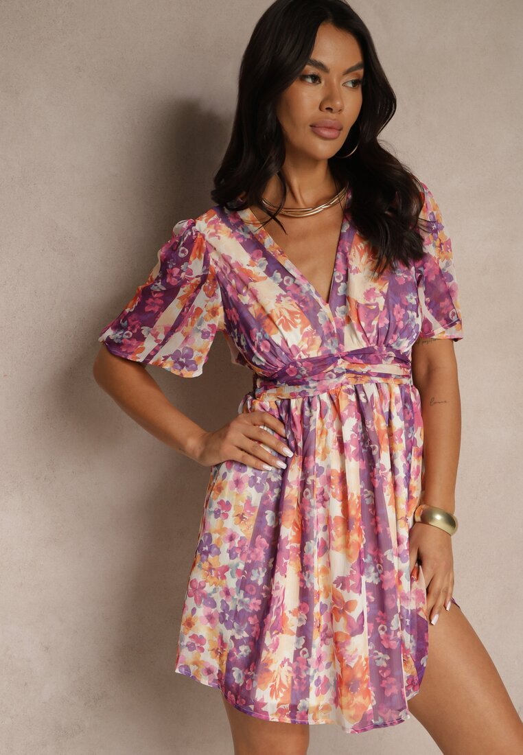 retro & icone Rochie mov cu motiv floral Riniria
