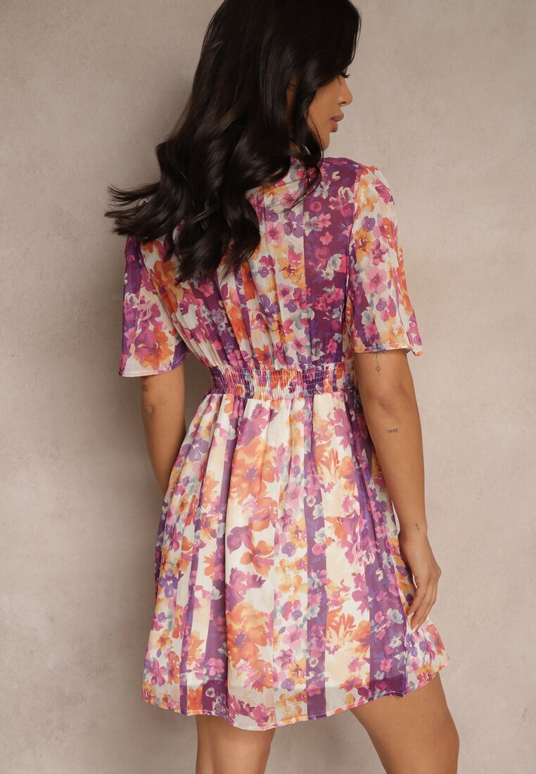 retro & icone Rochie mov cu motiv floral Riniria