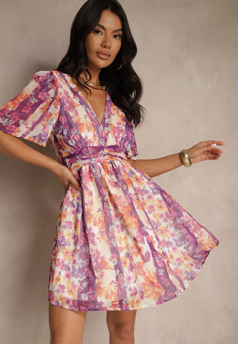 retro & icone Rochie mov cu motiv floral Riniria