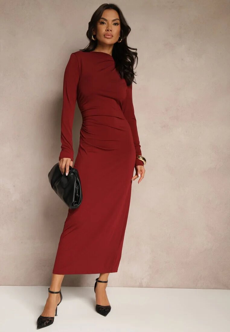 retro & icone Rochie Mulată Bordeaux Decorată cu Drapaj Nalindrae