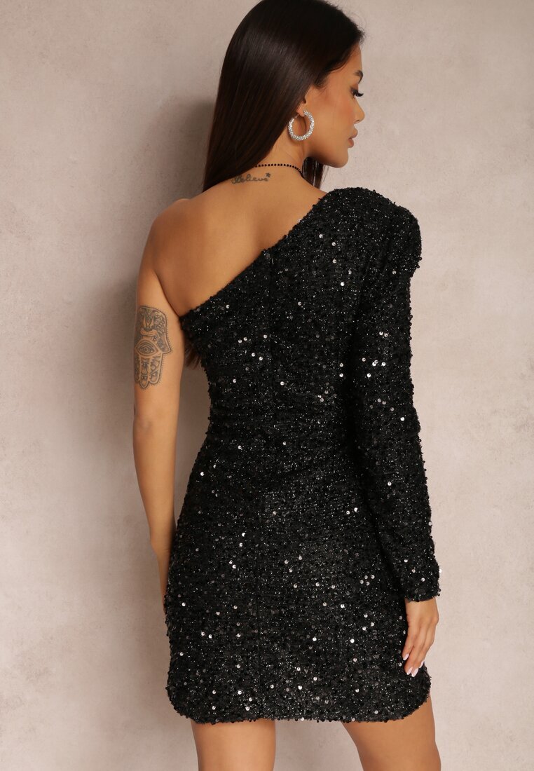 retro & icone Rochie Neagră Asimetrică Paietată Ecie