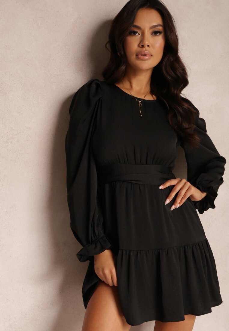 retro & icone Rochie Neagră Cambrată cu Volane Casserona