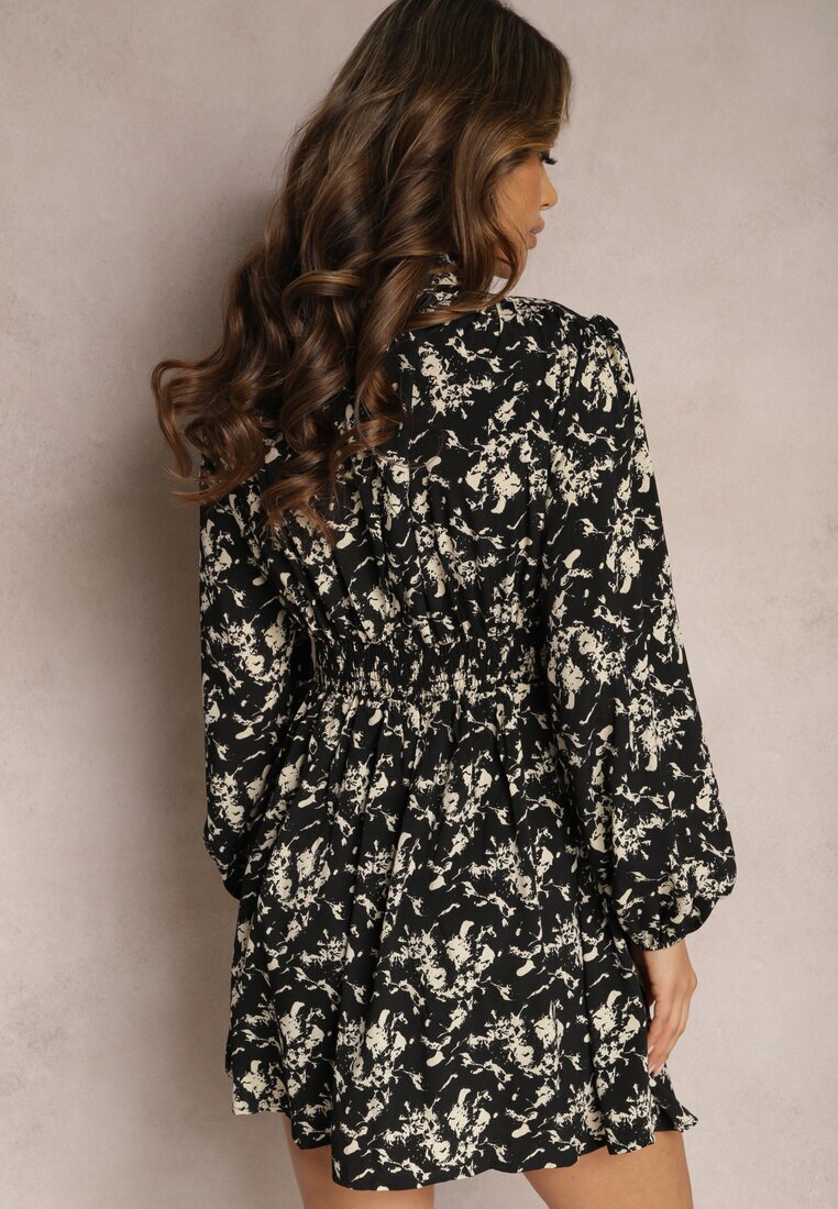 retro & icone Rochie Neagră Cloș Mini cu Elastic în Talie cu Imprimeu Mushe