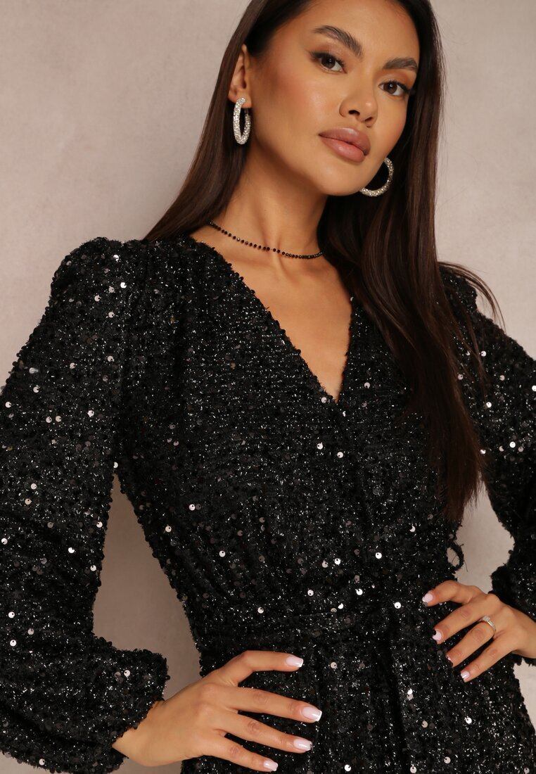 retro & icone Rochie Neagră Cu paiete cu Decolteu petrecut Voodek