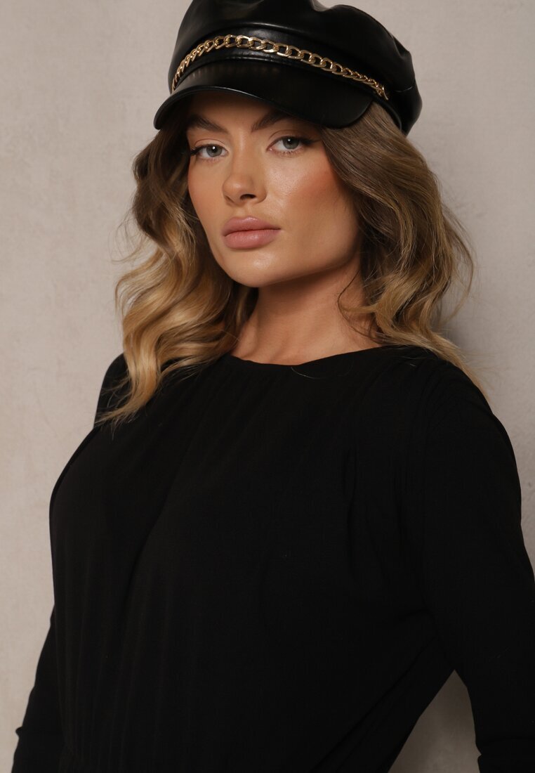 retro & icone Rochie Neagră Elegantă din Viscoză cu Elastic în Talie Decorată cu Decupaj Elegant Kistaria