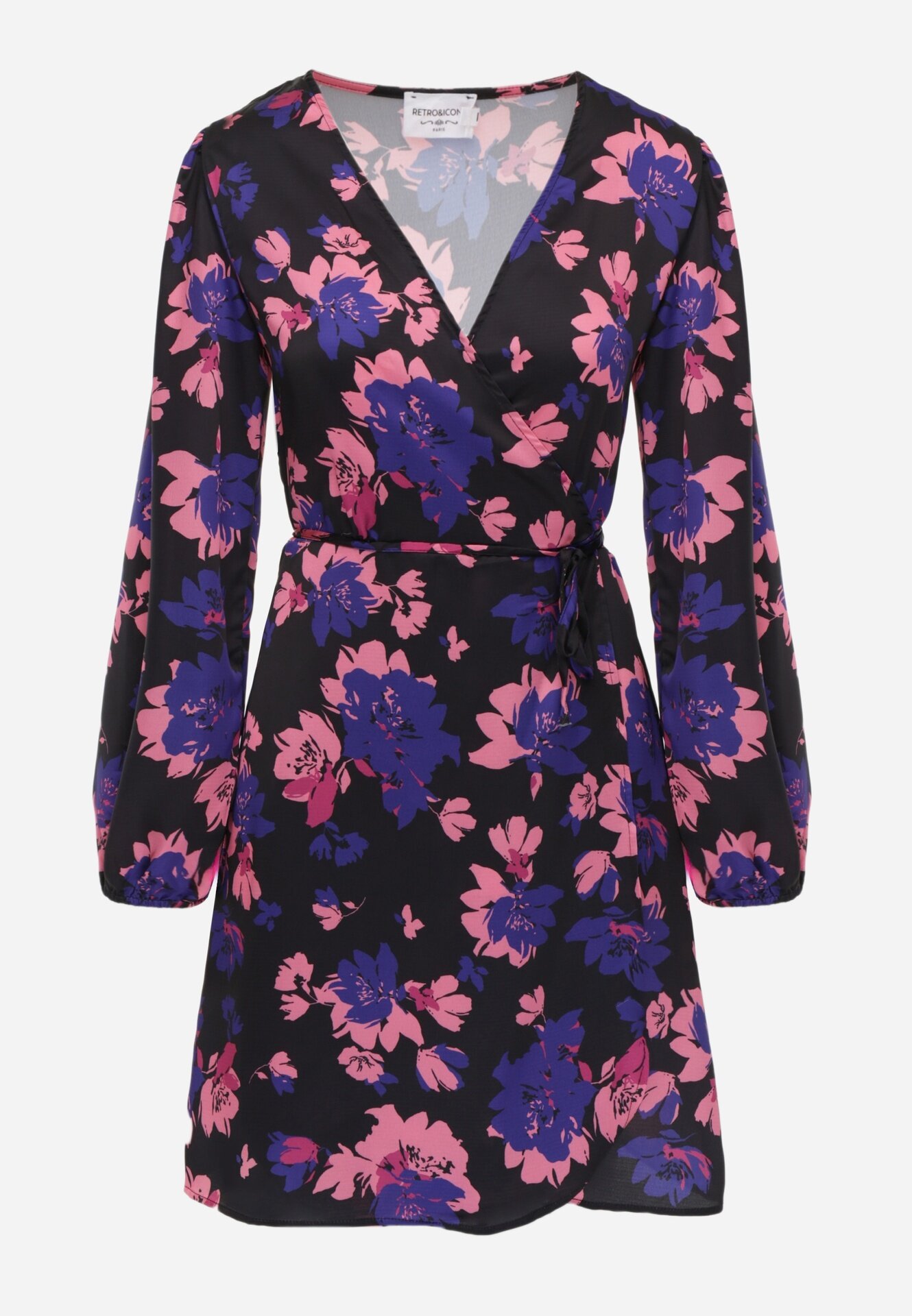 retro & icone Rochie Negru-Roz Petrecută cu Flori Toxophile