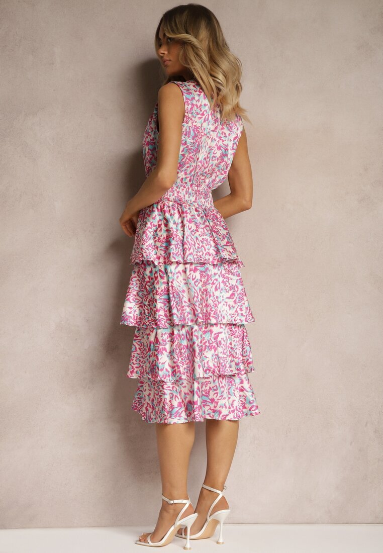 retro & icone Rochie petrecută Roz cu elastic în talie și volane Dimolla