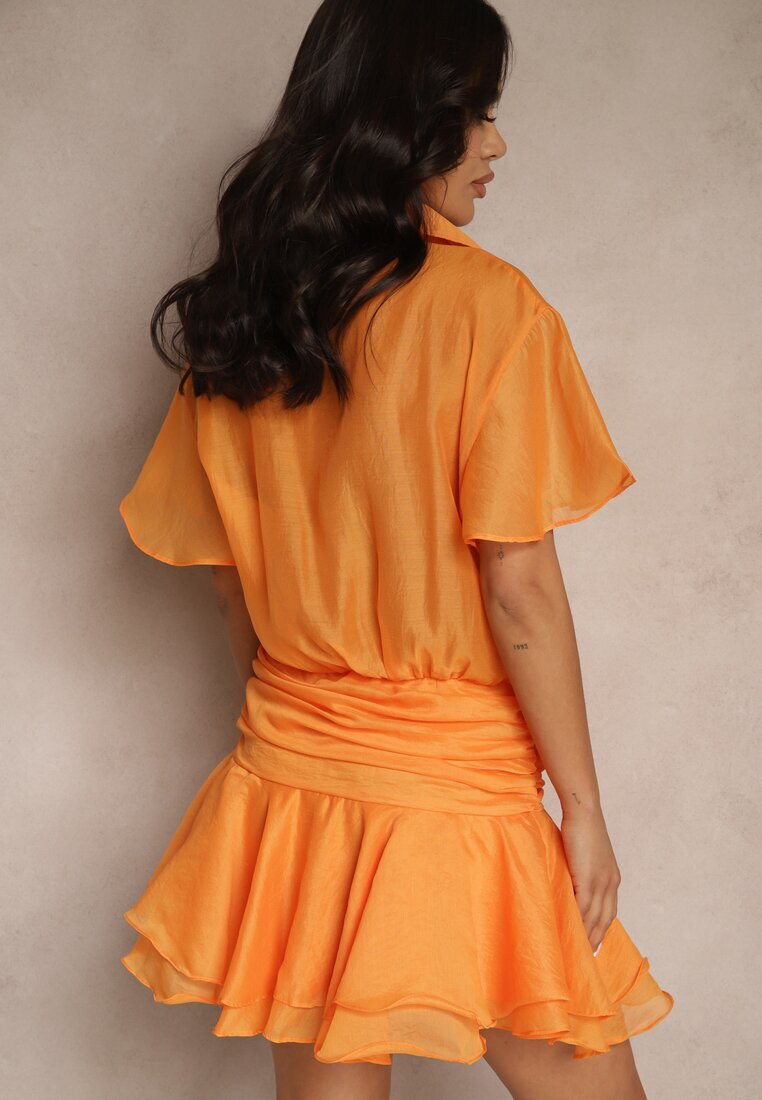 retro & icone Rochie Portocalie tip cămașă cu mânecă scurtă decorată cu volane Mirenora