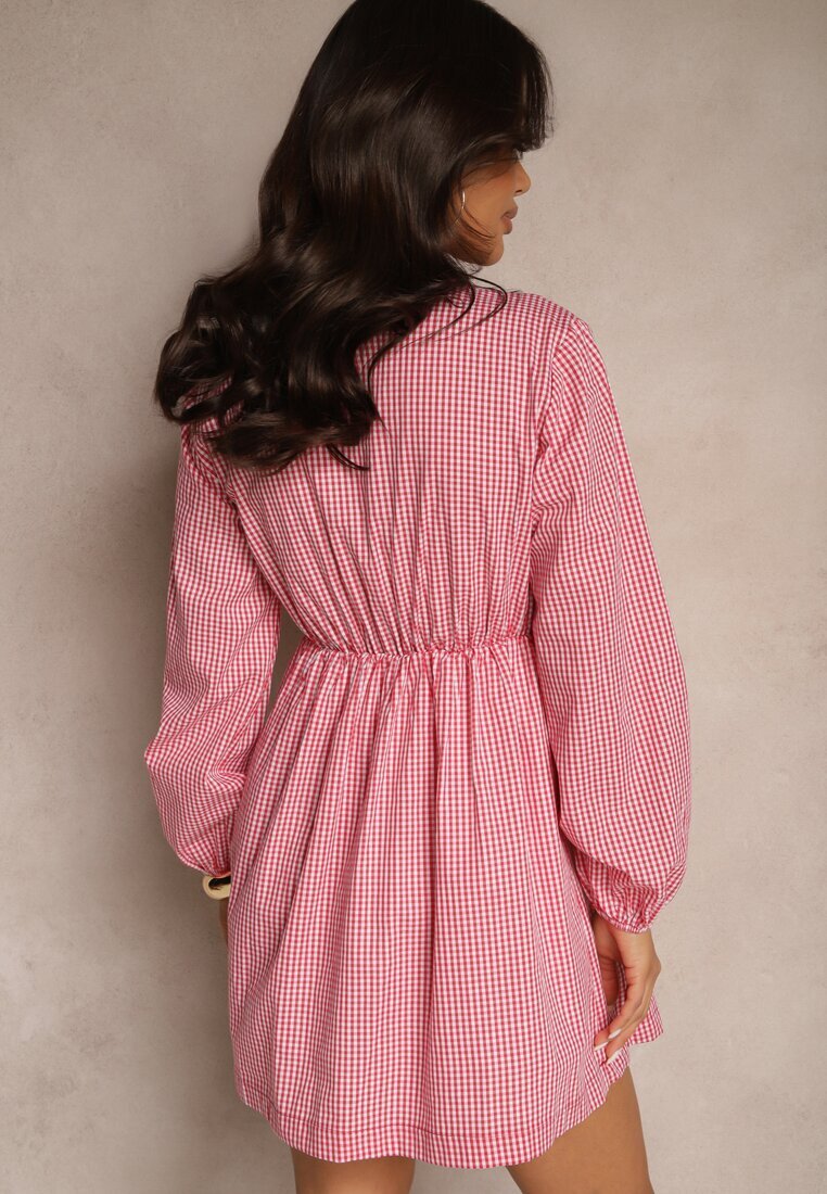retro & icone Rochie Roșie Evazată cu carouri Vichy cu legătură la decolteu Koemis