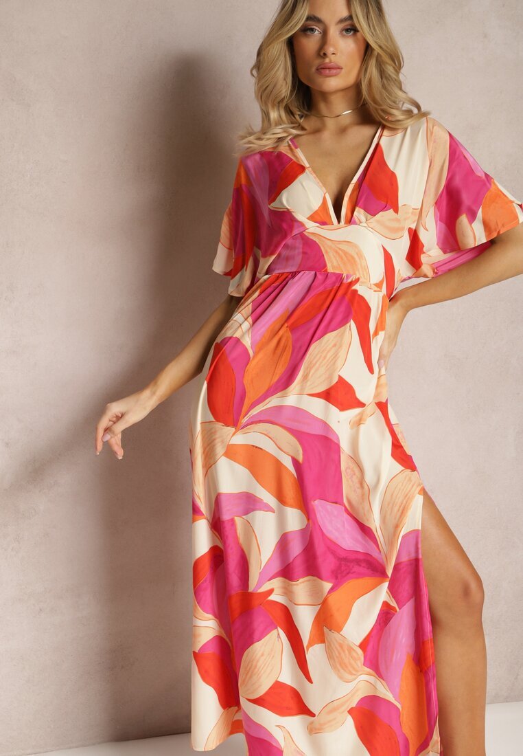 retro & icone Rochie Roz-Bej Evazată cu mâneci scurte tip liliac Leraphi