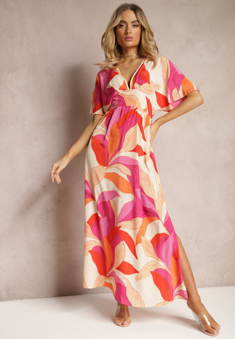 retro & icone Rochie Roz-Bej Evazată cu mâneci scurte tip liliac Leraphi