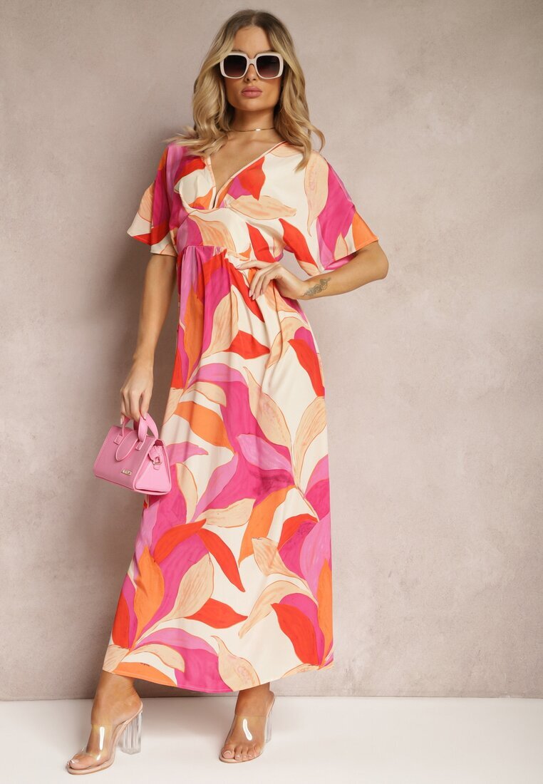 retro & icone Rochie Roz-Bej Evazată cu mâneci scurte tip liliac Leraphi