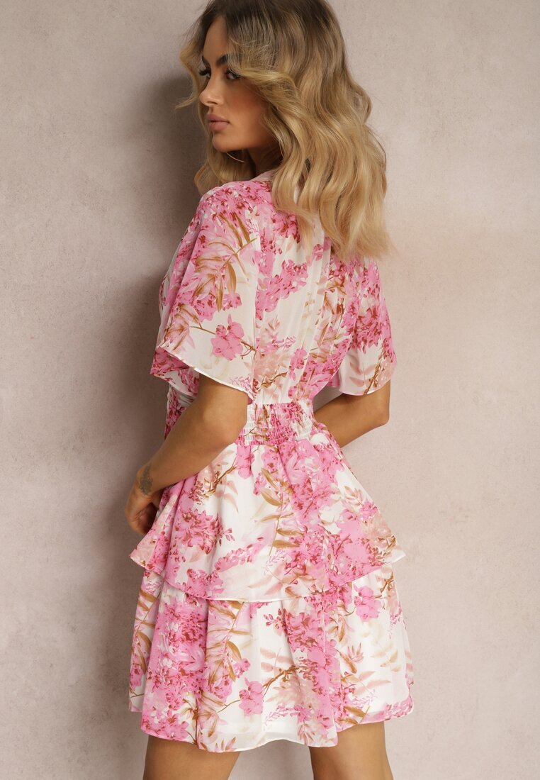 retro & icone Rochie Roz Cloș cu flori cu decolteu triunghiular și elastic în talie Qrinna