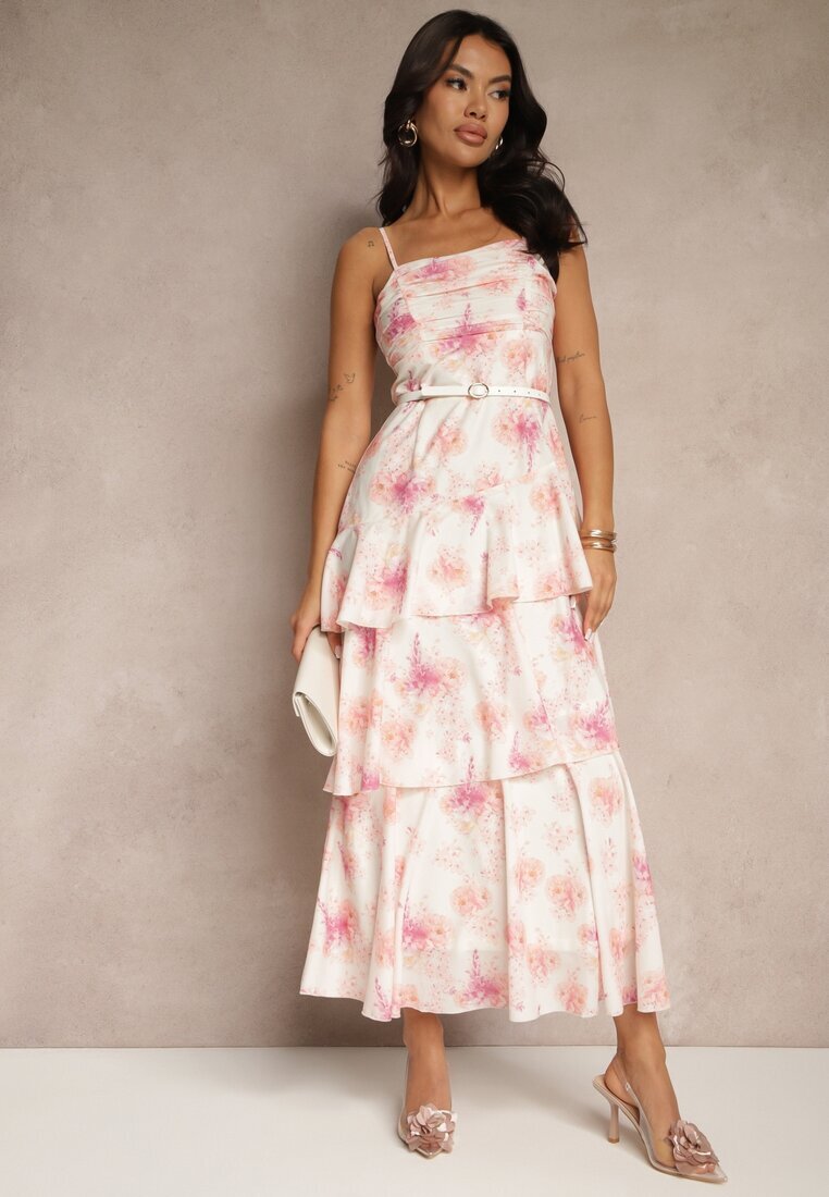 retro & icone Rochie Roz cu bretele cu volane și încrețituri cu model floral Revoreine