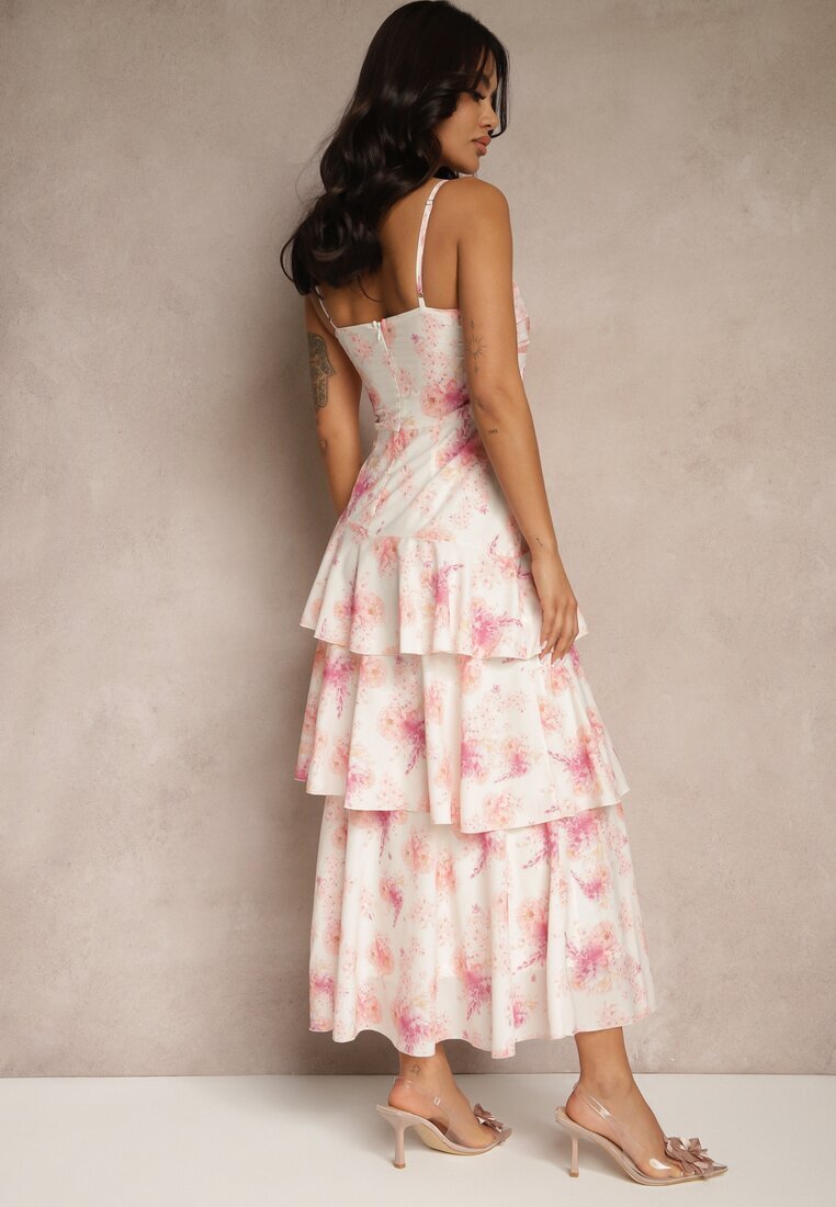 retro & icone Rochie Roz cu bretele cu volane și încrețituri cu model floral Revoreine