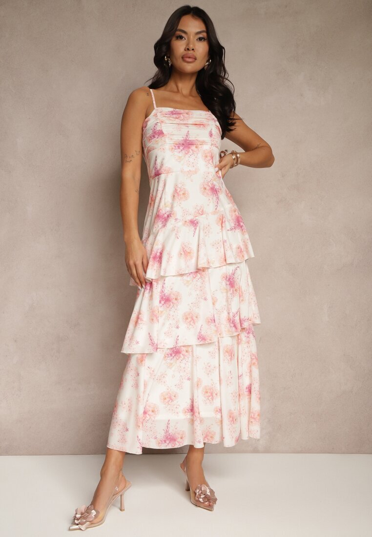 retro & icone Rochie Roz cu bretele cu volane și încrețituri cu model floral Revoreine