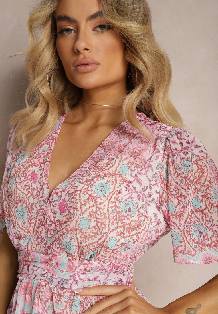 retro & icone Rochie Roz cu Croială Cloș cu Volane și Elastic în Talie Quireria