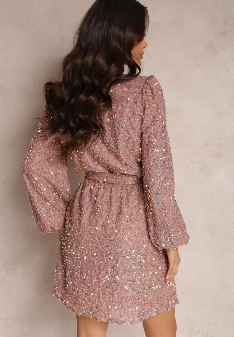 retro & icone Rochie Roz cu paiete cu Decolteu petrecut Voodek