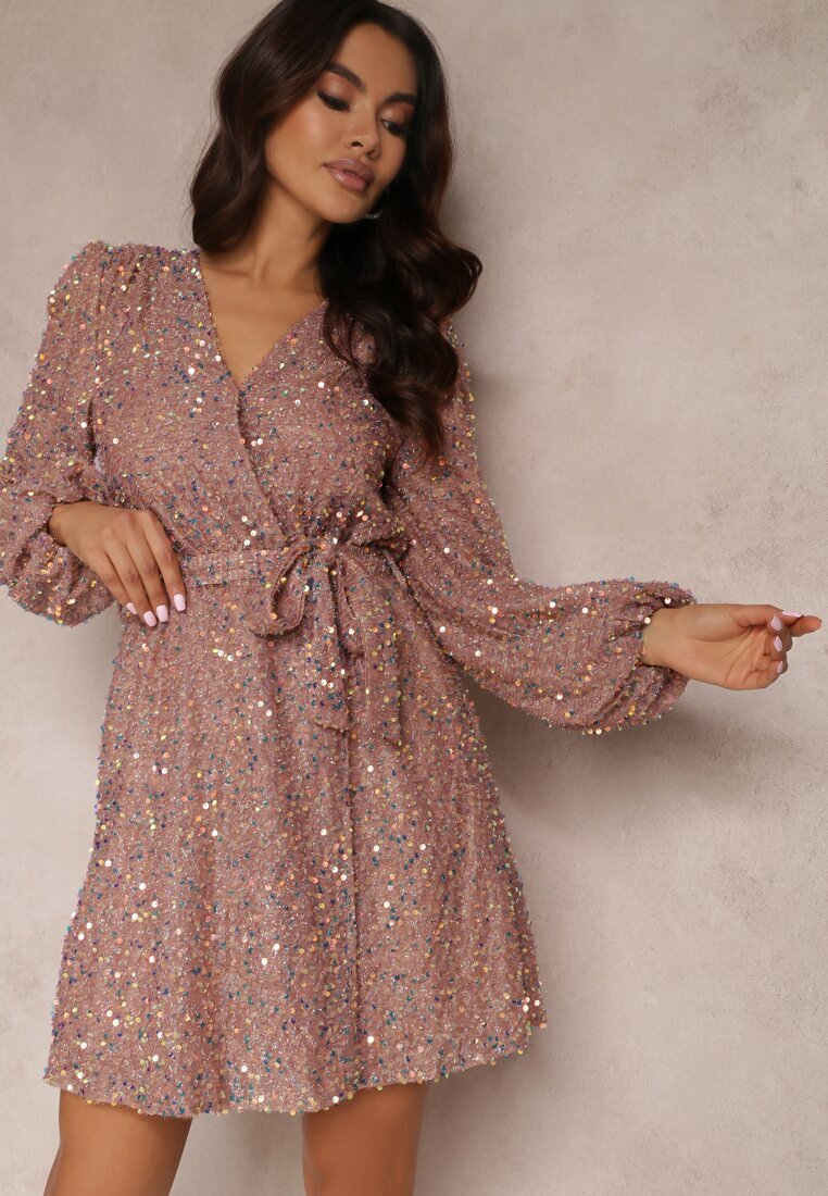 retro & icone Rochie Roz cu paiete cu Decolteu petrecut Voodek
