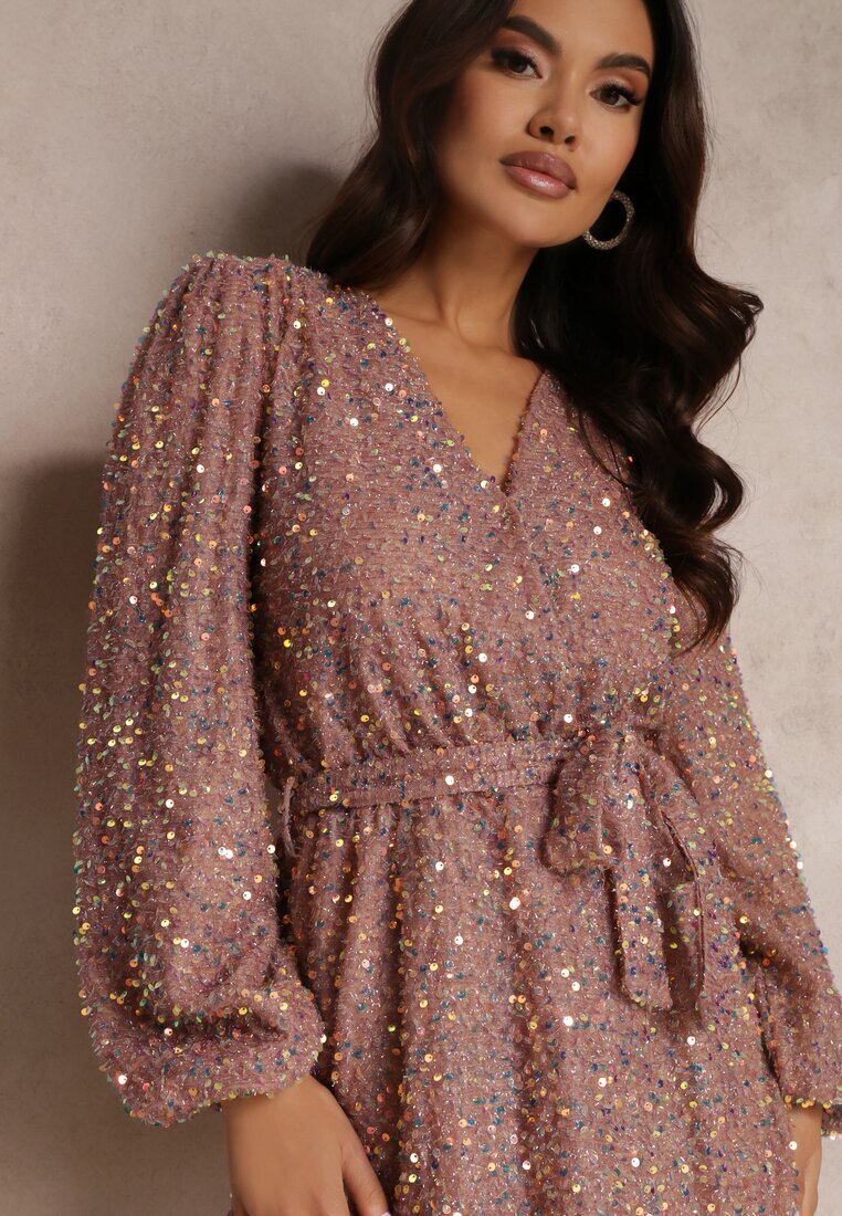 retro & icone Rochie Roz cu paiete cu Decolteu petrecut Voodek