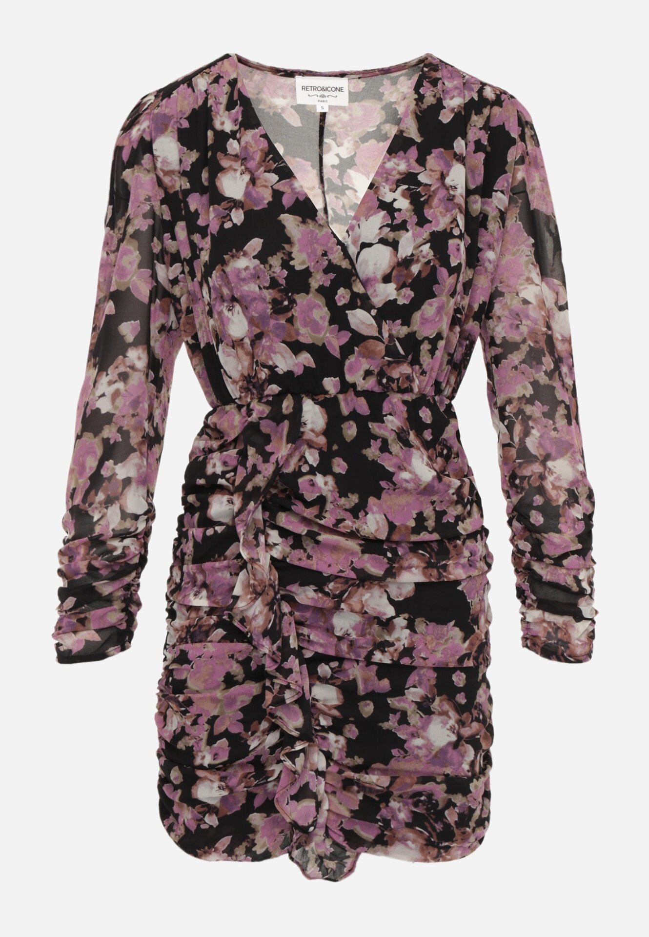 retro & icone Rochie roz închis mulată mini cu decolteu petrecut florală Refoxa