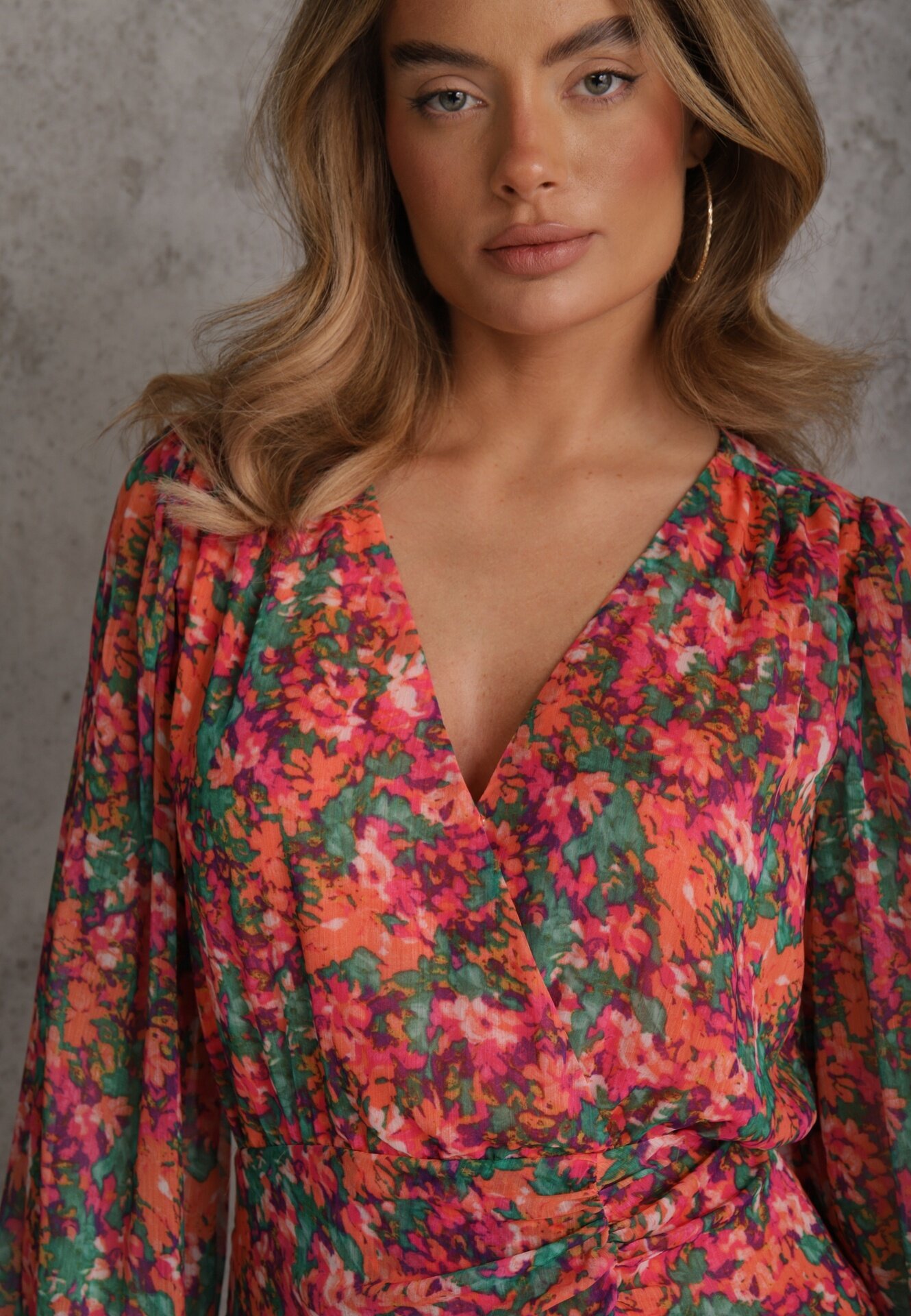 retro & icone Rochie Roz-Portocaliu Scurtă Petrecută cu Imprimeu Floral Ninora