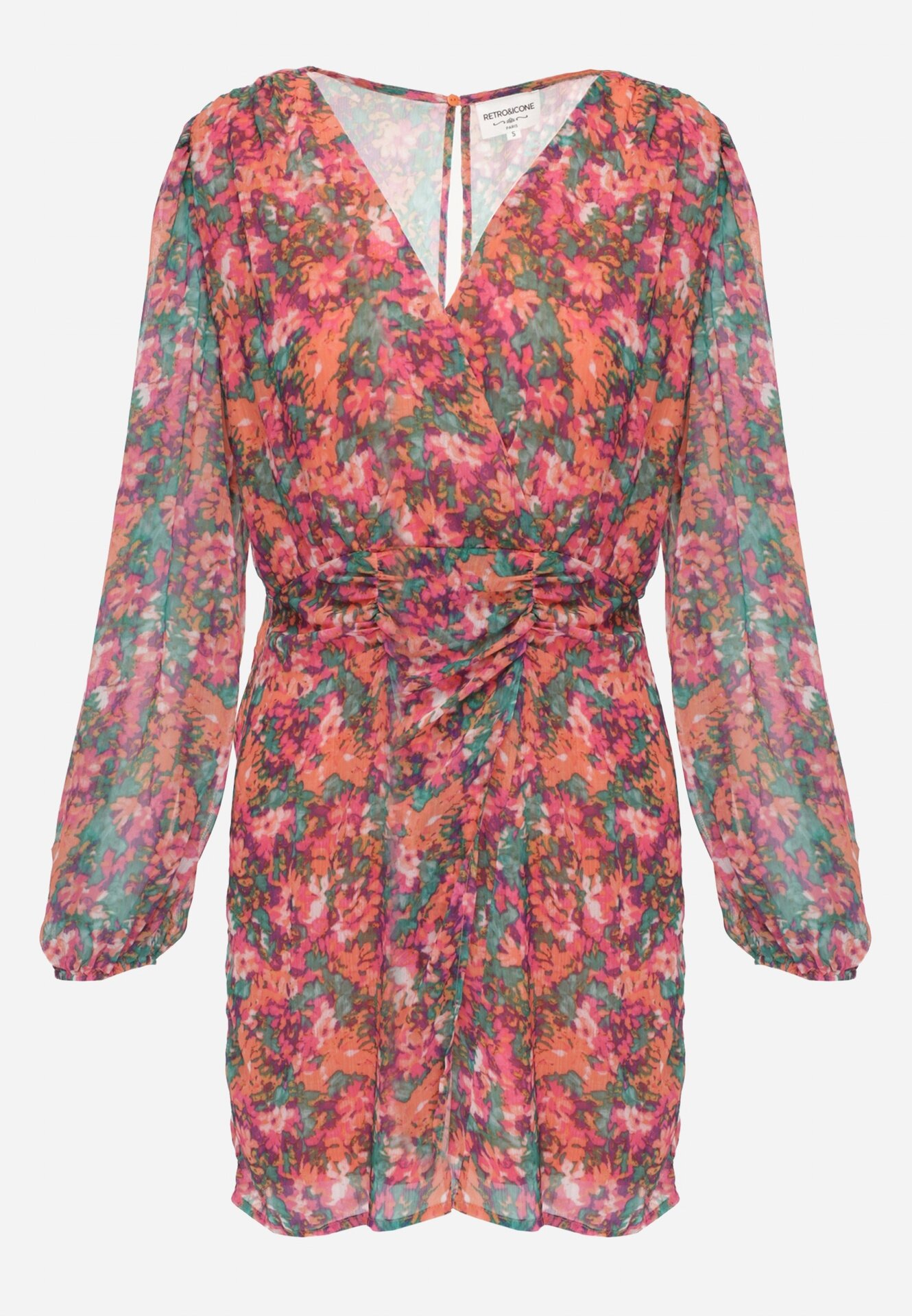 retro & icone Rochie Roz-Portocaliu Scurtă Petrecută cu Imprimeu Floral Ninora