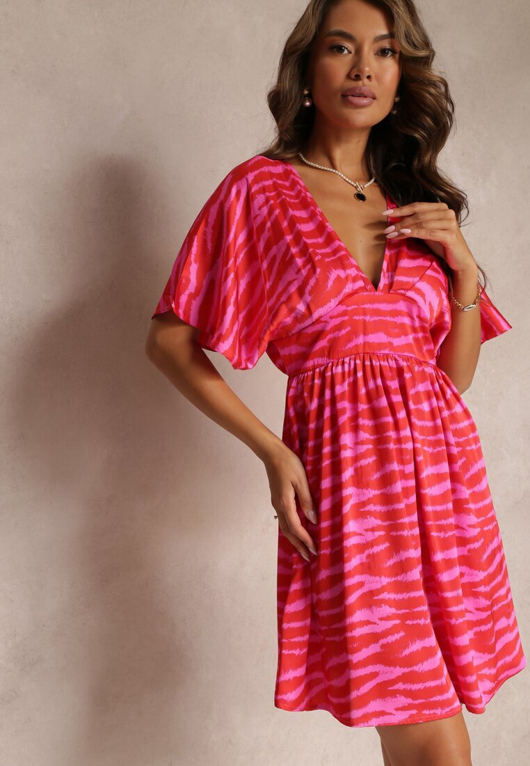 retro & icone Rochie Roz-Roșie Cloș Din satin Cu mâneci tip liliac Elrera