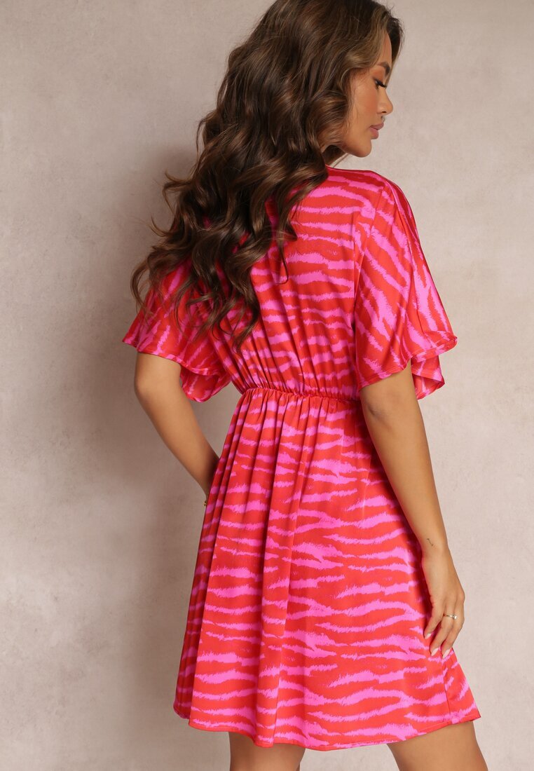retro & icone Rochie Roz-Roșie Cloș Din satin Cu mâneci tip liliac Elrera