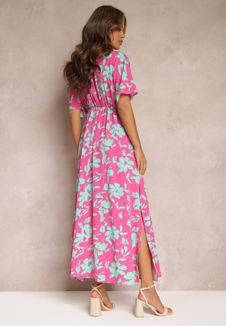 retro & icone Rochie Roz-Verde Evazată Maxi Cu flori Liliac Roseeve