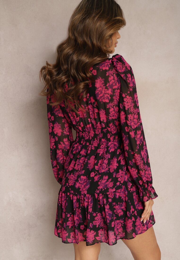 retro & icone Rochie Roză Mini cu croială evazată florală cu volane Mizaja