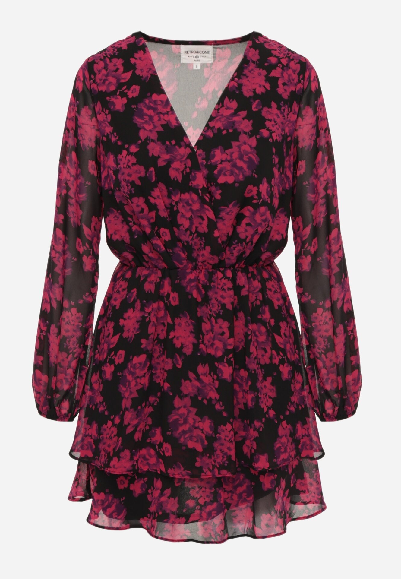 retro & icone Rochie roză mini evazată cu decolteu petrecut cu imprimeu floral Retrina