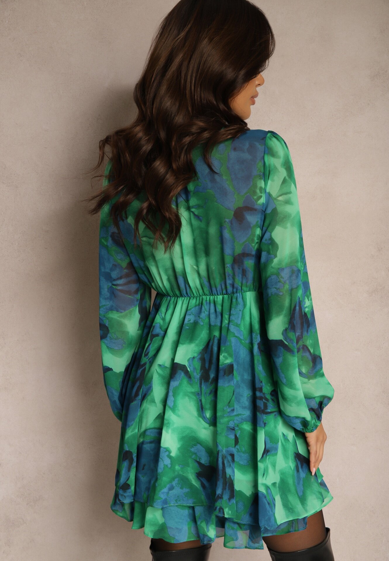 retro & icone Rochie scurtă verde petrecută cu Model Abstract Tie-Dye Mivern