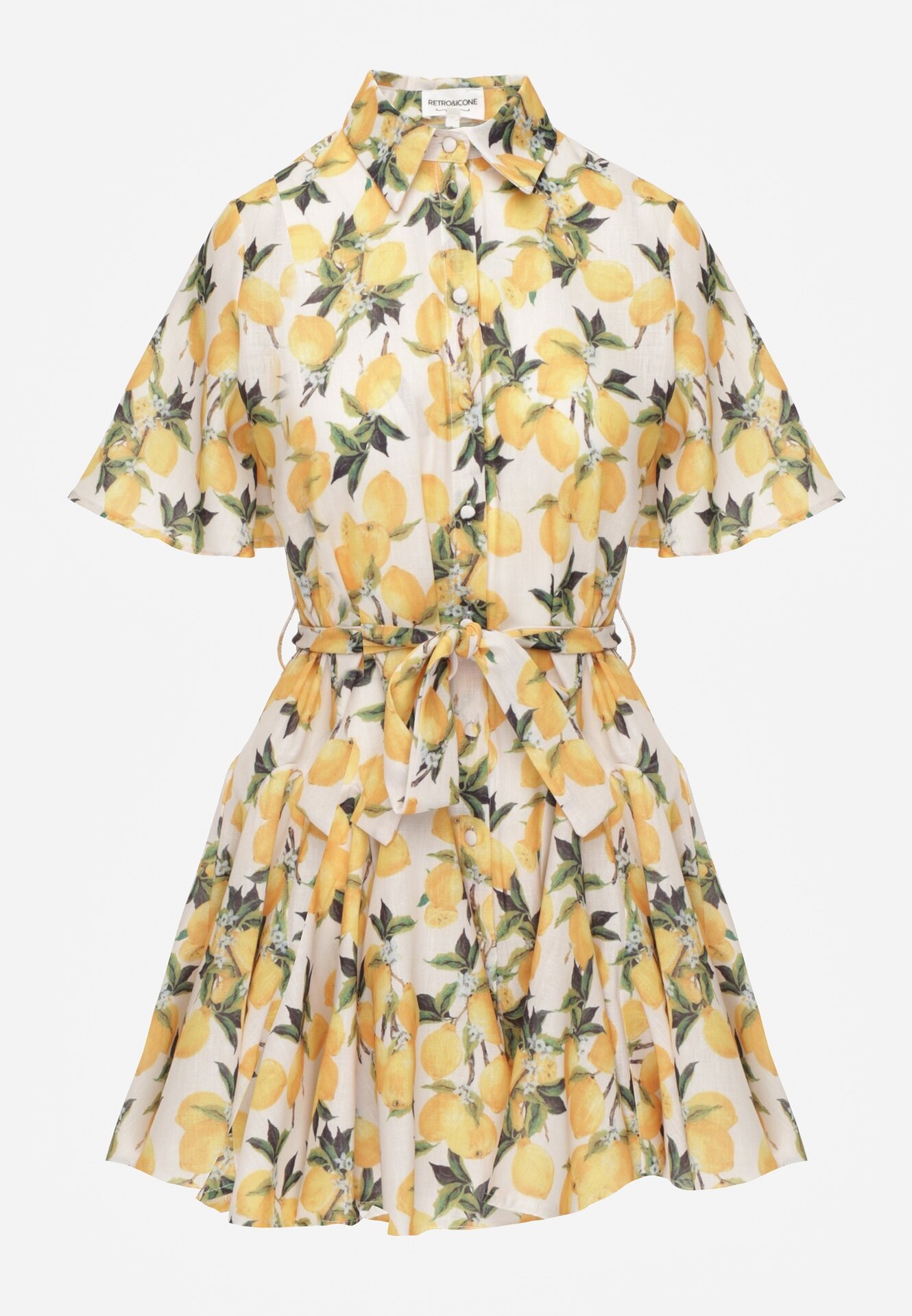 retro & icone Rochie tip cămașă Bej Evazată cu cordon legat și mânecă scurtă Lavialane