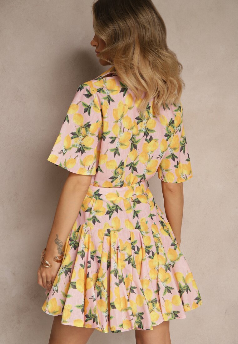 retro & icone Rochie tip cămașă Roz Evazată cu cordon legat și mânecă scurtă Lavialane