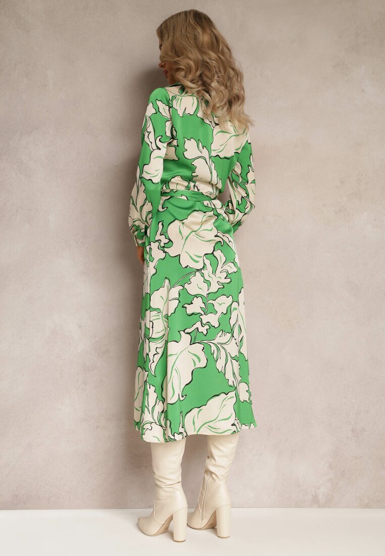 retro & icone Rochie tip cămașă Verde cu centură legată Rume