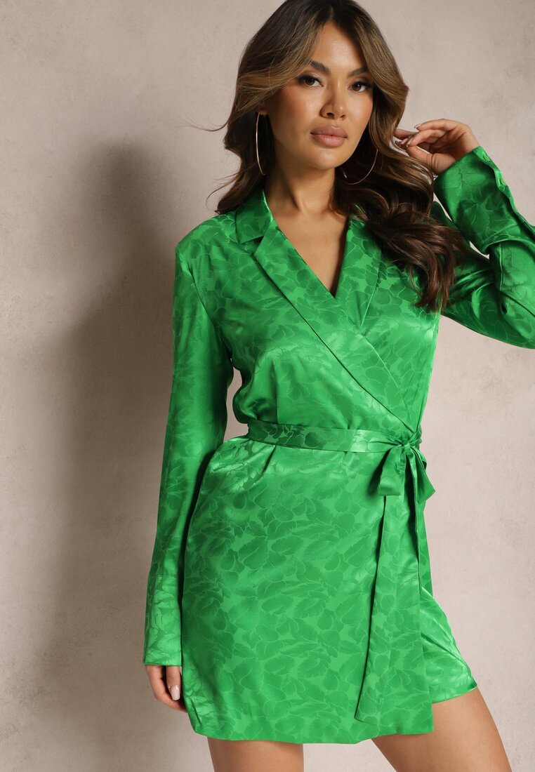 retro & icone Rochie Tip Plic Mini Verde Legată în Talie Wilera