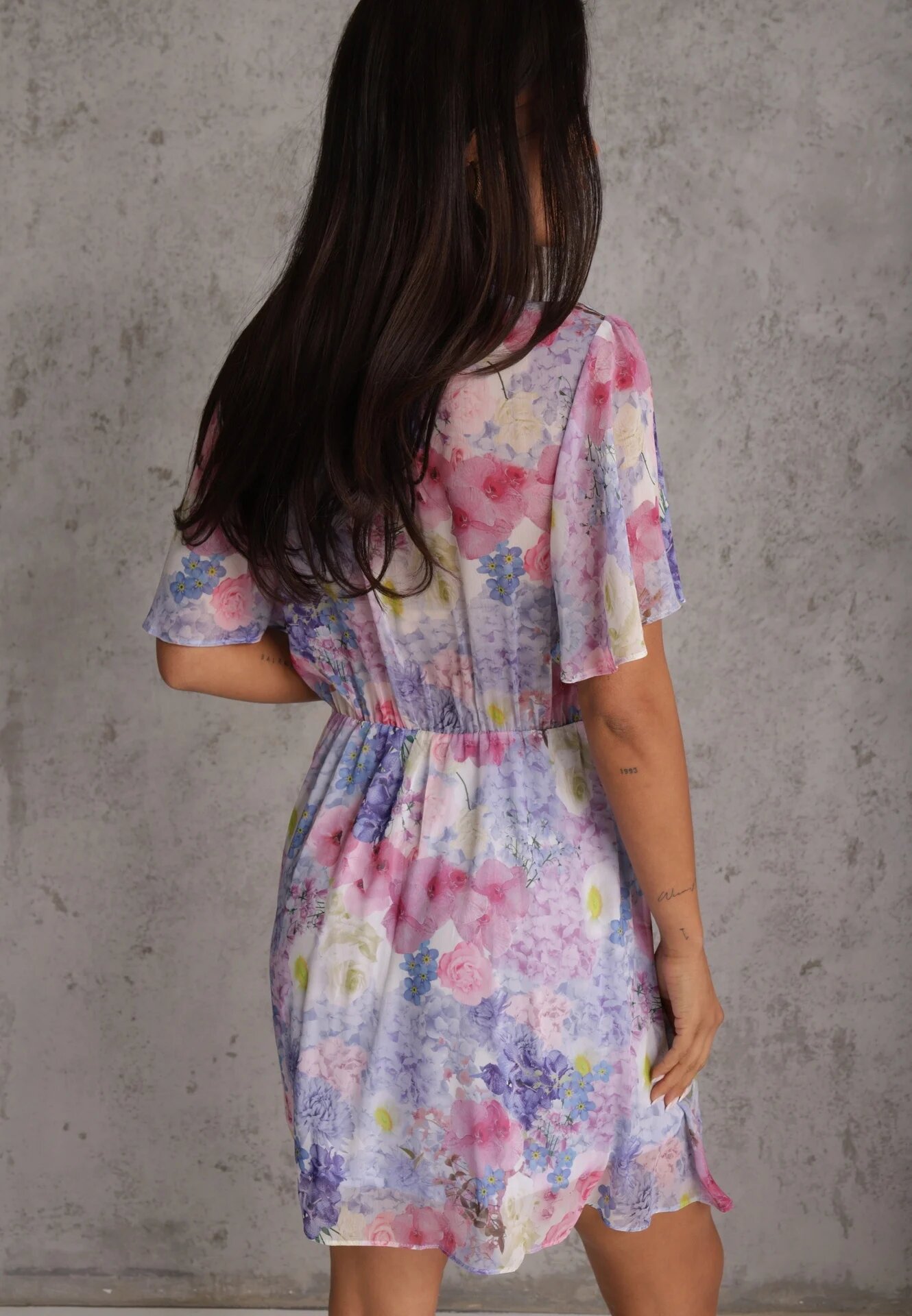 retro & icone Rochie tip portofel cu flori în stil eteric cu strat asimetric Damippe Albastră