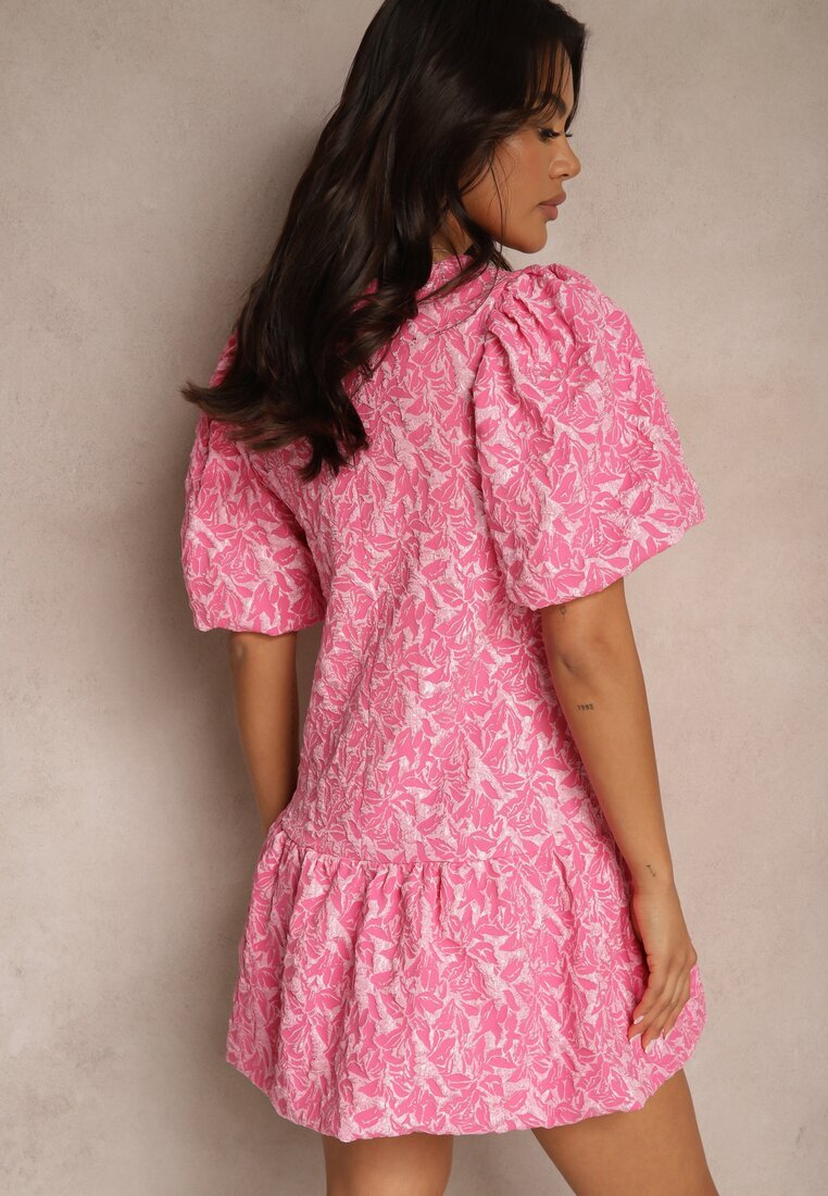 retro & icone Rochie Trapez Roz cu mâneci cu elastic și cu volan la bază Ninatiela