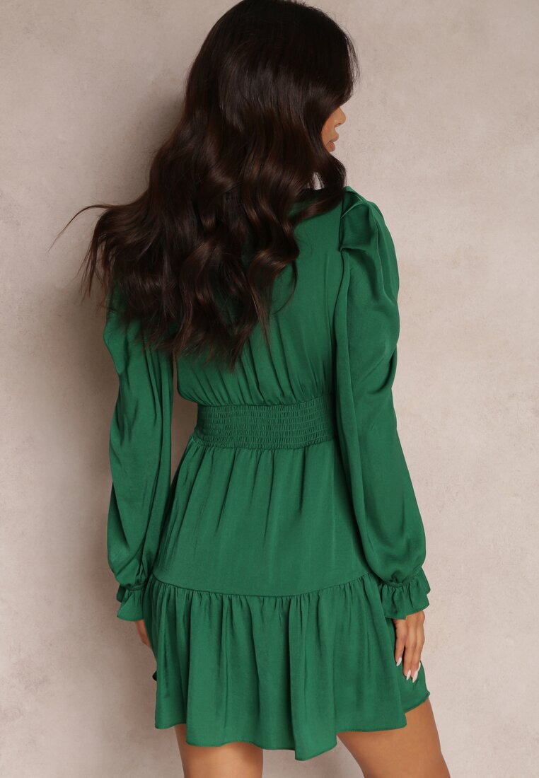 retro & icone Rochie Verde Cintrată cu Volane Casserona