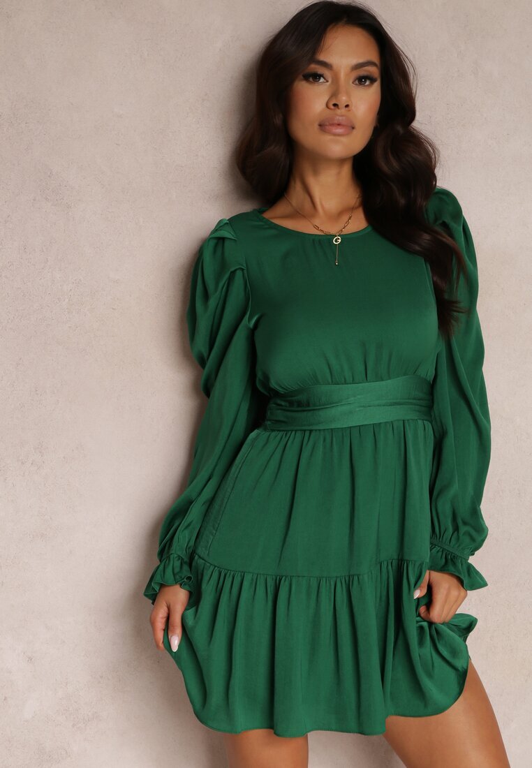 retro & icone Rochie Verde Cintrată cu Volane Casserona