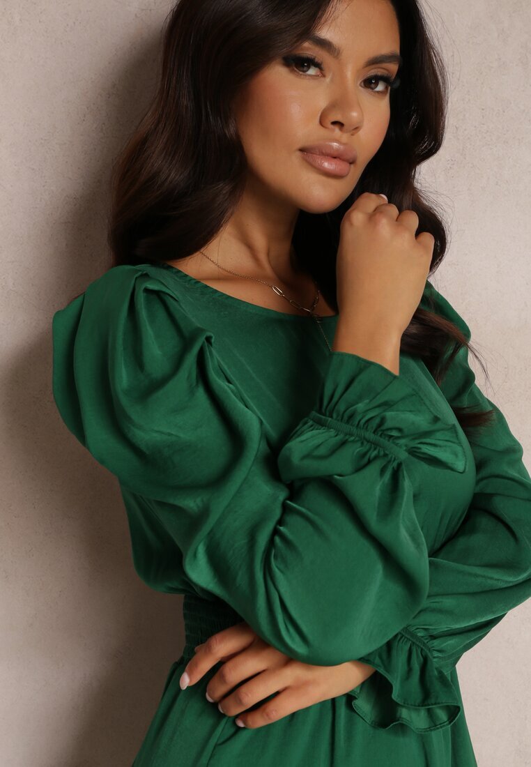 retro & icone Rochie Verde Cintrată cu Volane Casserona