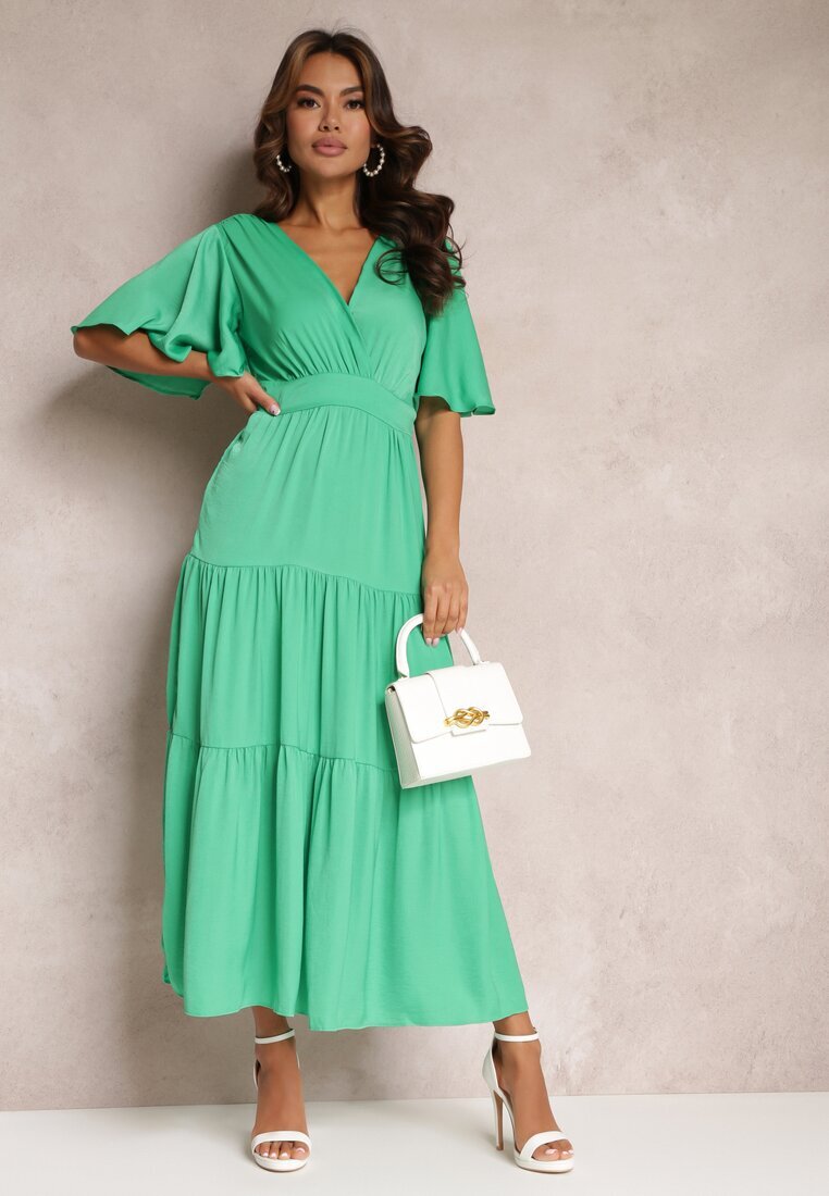 retro & icone Rochie Verde Cloche cu Volane și Spatele Decupat Gallasia