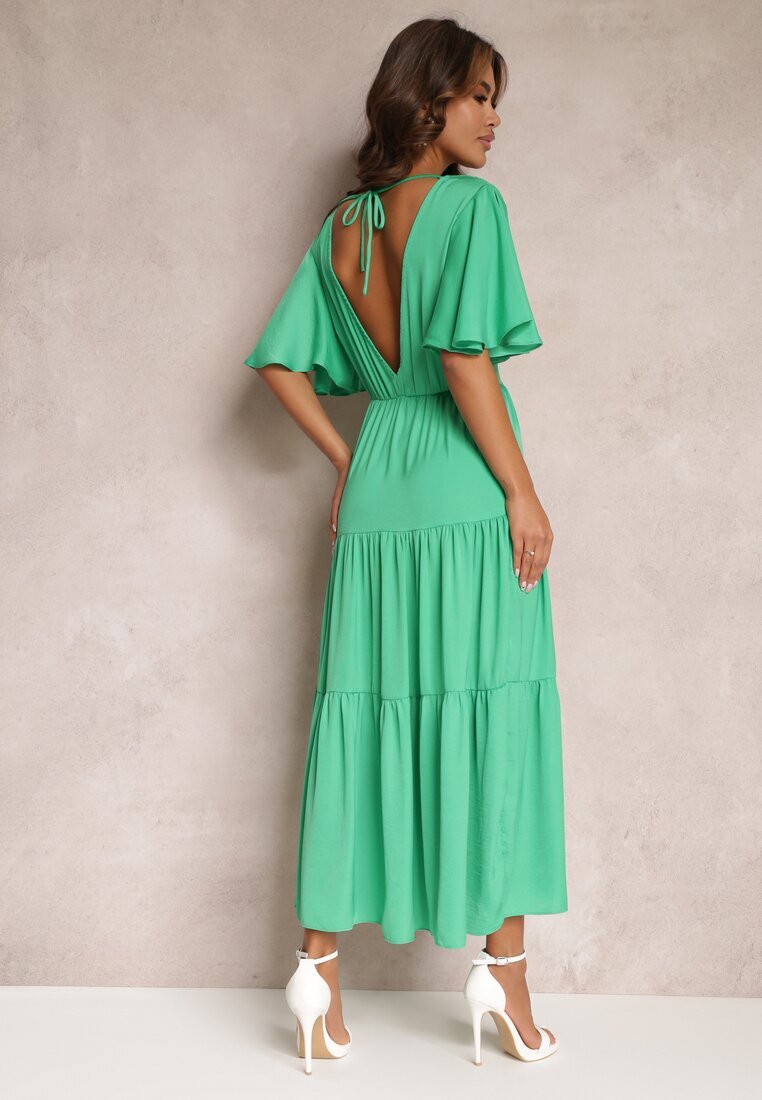 retro & icone Rochie Verde Cloche cu Volane și Spatele Decupat Gallasia