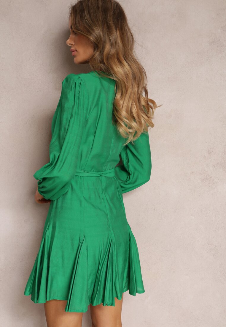 retro & icone Rochie Verde Cloș Mini cu Cordon în Talie Evyna
