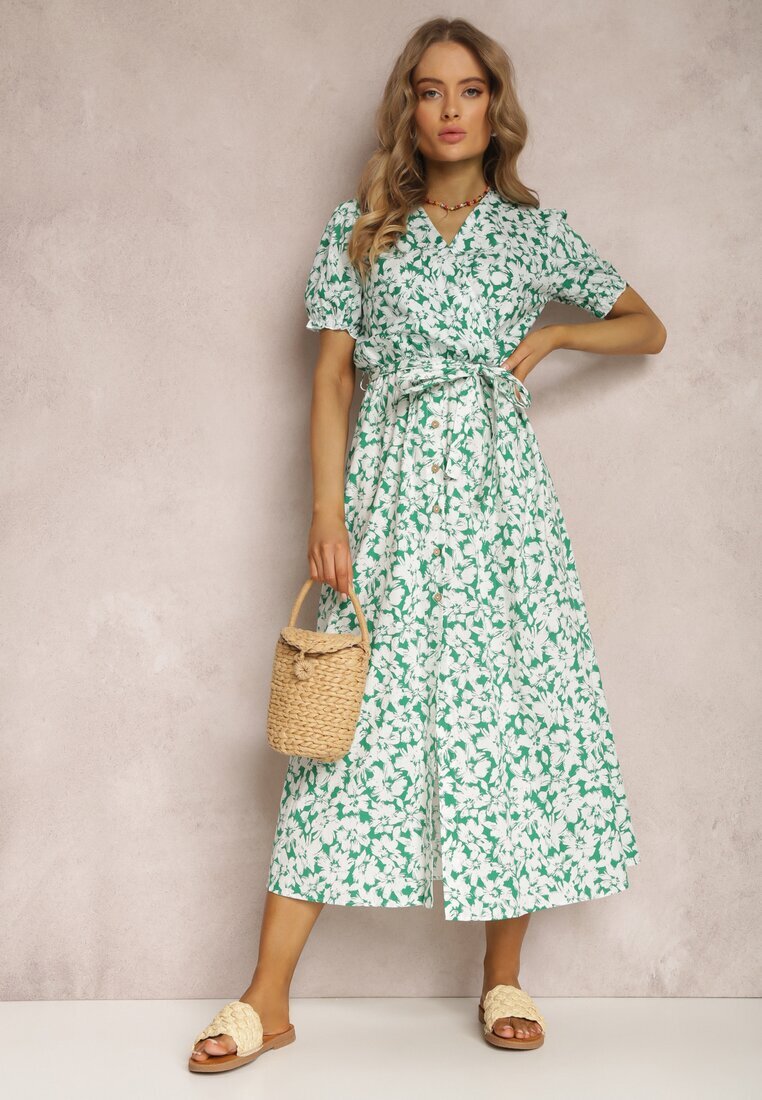 retro & icone Rochie Verde din Bumbac Andrilla
